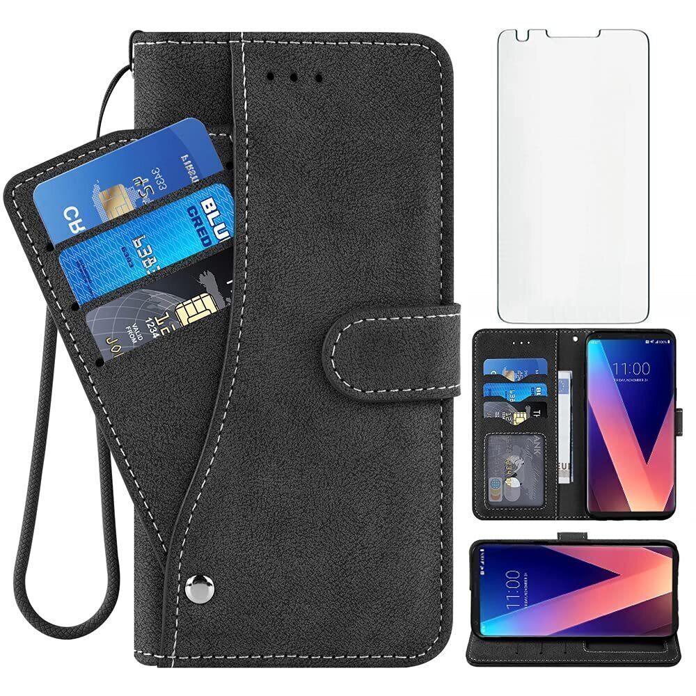5433 Compatible with LG V35 ThinQ V30 Plus Wallet Case and Tempered Glass